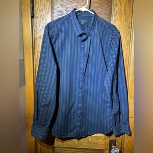 ‘Structure’ Navy & Silver Striped Dress Shirt
